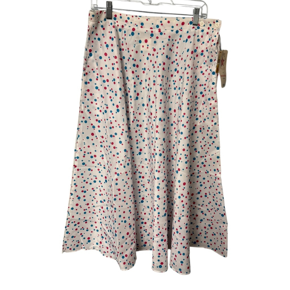 Vintage Ko Ko Knits Polka Dot Midi Skirt White Pink Blue USA Made Size 18 NWT